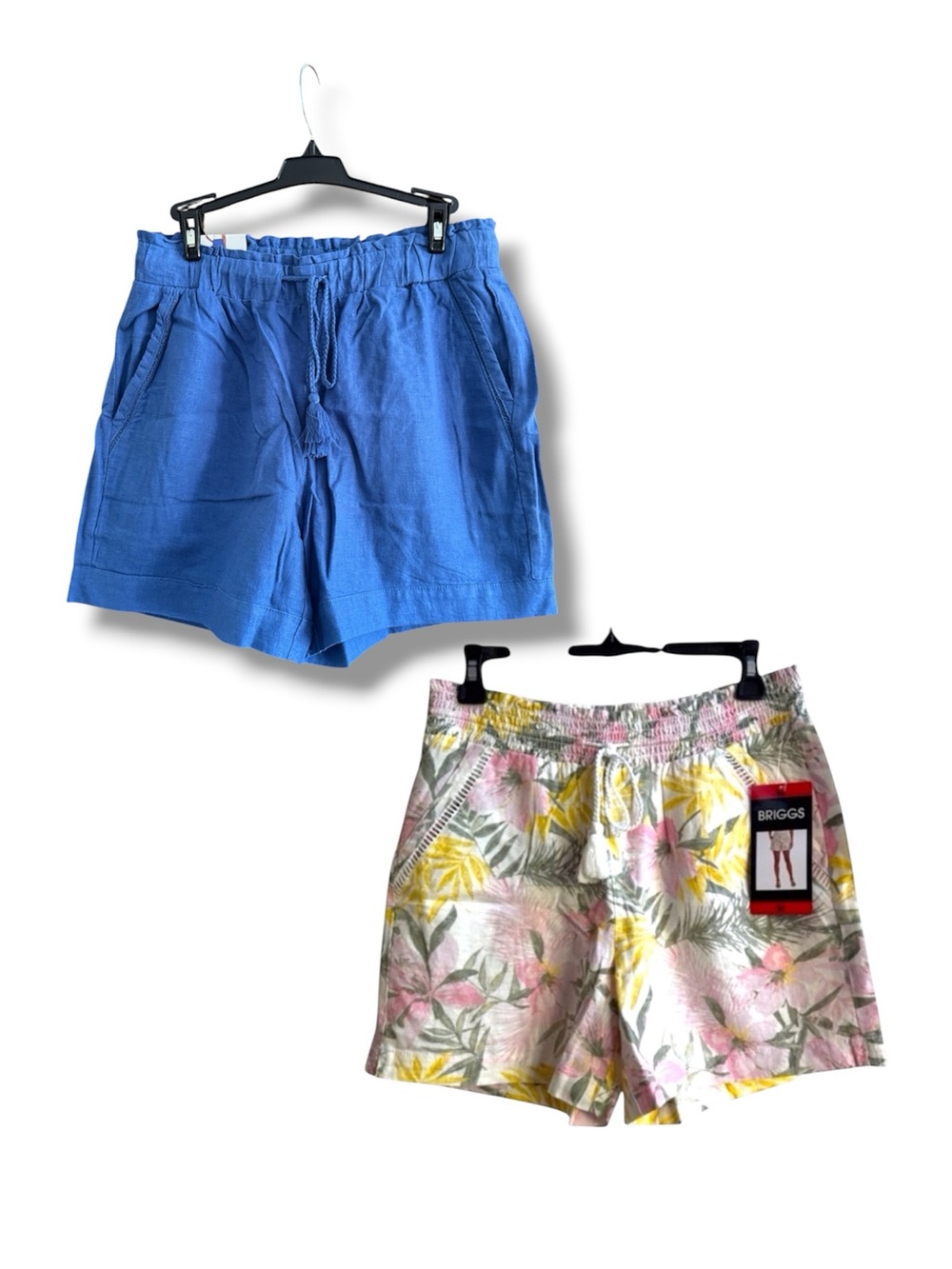 Briggs New York 2 Pair Linen Shorts - Blue & Tropical Print Elastic Waist Shorts